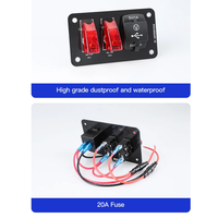 Interrupteur à bascule 2 voies en alliage d'aluminium avec LED rouge 12V, panneau d'interrupteurs à bascule avec disjoncteur USB pour voiture de course