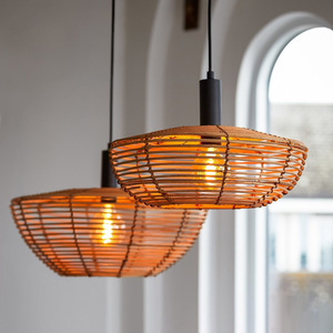 Wabi Sabi Style Rattan Pendant Light Round E27 Led Bulb Black For Living Room Bedroom <b>Zen</b> Tea Room Nordic Retro Design - Product Image 1