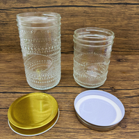 Pot en verre transparent imprimé 480ml 580ml avec couvercle en fer blanc à points gaufrés, classique pour cuisine, aliments, épices, thé, à large ouverture, type Mason