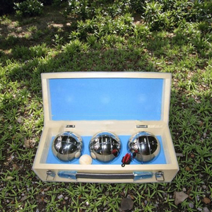 Usine populaire 720g ensemble <span class=keywords><strong>de</strong></span> divertissement sportif 3 pièces <span class=keywords><strong>boules</strong></span> <span class=keywords><strong>de</strong></span> pétanque boîte en bois en acier inoxydable argenté 3 joueurs Logo personnalisé - Product Image 2