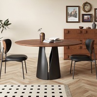 Ensemble de salle à manger rond en bois massif rotatif de luxe moderne - 6 places, meubles noirs pour la maison, l'hôtel et le restaurant