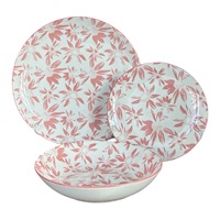 Vente en gros 24pcs ensembles de vaisselle en céramique à motifs floraux roses assiettes en porcelaine imprimées de luxe vaisselle de mariage personnalisée et durable