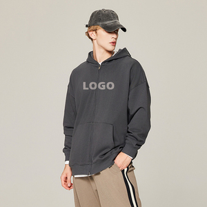 เสื้อฮู้ดดี้หนานุ่มแบบสั่งทำพิเศษสำหรับผู้ชาย ทรงโอเวอร์ไซส์ มีซิป สีพื้น พิมพ์โลโก้ด้านหน้า ผ้าฝ้ายเฟรนช์เทอร์รี่ สวมใส่สบายๆ สำหรับฤดูใบไม้ร่วง - Product Image 1