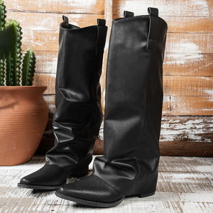 Damen Slouchy Overknee-Stiefel mit Eckiger Spitze und Keilabsatz Modische Hohe Stiefel - Product Image 2