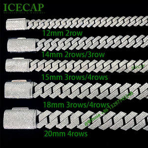 재고 VVS 모이사나이트 다이아몬드 브릴리언트 컷 925 스털링 실버 화이트 골드 도금 힙합 12mm 쿠바 링크 체인 목걸이 - Product Image 5