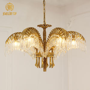 Lustre en <span class=keywords><strong>laiton</strong></span> antique avec pendentifs en cristal, design feuilles de palmier, personnalisable, de la meilleure usine de bijoux - Product Image 1