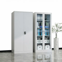 Armoire de rangement de bureau en métal avec portes en verre verrouillables et étagères réglables pour documents et dossiers