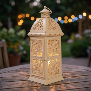 Linterna de Metal estándar de latón AK en polvo blanco con acabado de diseño marroquí linterna atractiva para decoración del hogar/Decoración de festivales - Product Image 1