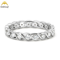 Bague de fiançailles de luxe unisexe en argent sterling 925 Goldleaf avec moissanite blanche de 0,54 ct couleur D taille brillant 2,1 mm sertie à griffes