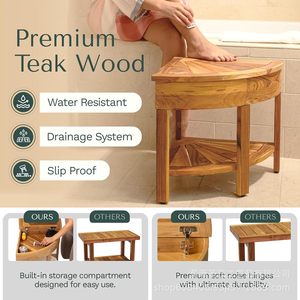 Shengmao Corner Bathroom Stool 45.72x45.72x45.72 Cm With <b>Storage</b> Natural Wood Color For <b>Bath</b> Use - Product Image 3