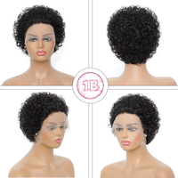 Vente en gros Pixie Cut Court Bouclés Frontal Lace Perruque 100% Cheveux Humains Machine Perruque avec T Lace