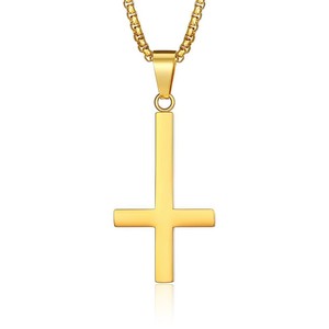 Collier en acier inoxydable de style européen et américain, croix inversée de saint Pierre, chaîne en bambou, pendentif sportif unisexe, diable - Product Image 5