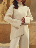 Ensemble de vêtements en tricot pour femmes, pull et pantalon en tricot, design biseauté à col roulé ample et chaud pour l'hiver, taille plus, 2 pièces