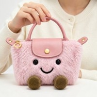 Sac à main en peluche avec visage souriant personnalisé en usine, nouveau modèle d'hiver, mini portefeuille de Noël