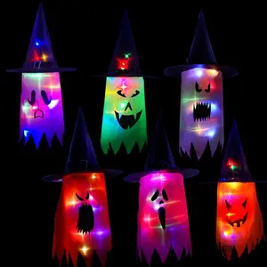 Neues Design Glowing Halloween Party Dekoration Hexen hut LED Lichter für Kinder Party Outdoor Dekor Baum hängen Ornament Zauberer Hut