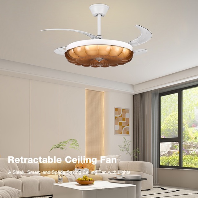 Modern Simplicity Style Indoor Home BLDC Motor 42 Inch ABS Blades Retractable Invisible Remote Control Led Ceiling Fan Light