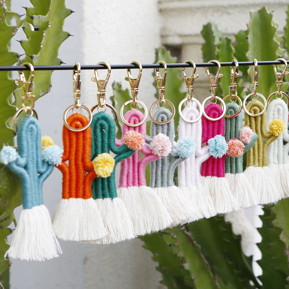Custom Cactus Cotton Macrame Keychains | Bohemian Bag Charms | Eco