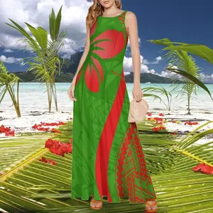 cheap 1 MOQ hawaii tropical floral print fashionable women sleeve dress casual cozy fit slim long dress samoa dresses Christmas