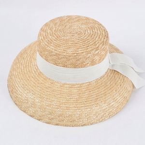 Chapeau de plage personnalisé pour femme, chapeau de soleil d'été vintage, chapeau de soleil pour femme, chapeau cloche français en paille avec large nœud en ruban - Product Image 4
