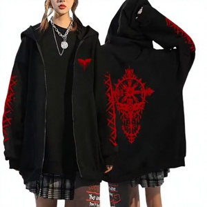Sweat-shirt à capuche noir pour femme, veste zippée surdimensionnée chaude pour l'hiver, streetwear décontracté, tendance mode - Product Image 1