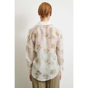 Chemise en organza à imprimé floral pour femme, transparente, décontractée, pour tous les jours, verte - Product Image 1