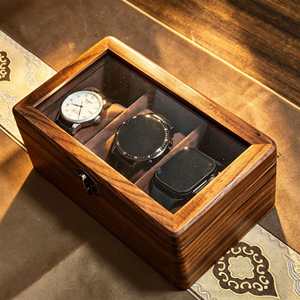 Wood <b>Watch</b> Storage Box Rectangle Dustproof Solid Black Walnut Wood Home Portable <b>Watch</b> <b>Case</b> With Glass Lid 302X220X100 - Product Image 4