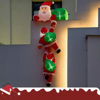 Nouvelle Décoration de Noël Gonflable Transfrontalière de 24 mètres, Motif Trois Pères Noël Grimpant sur Mur, en Polyester, pour Affichages Extérieurs de Jardin, Personnalisable