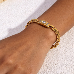 Bracelets JUSNOVA en acier inoxydable plaqué <span class=keywords><strong>or</strong></span> PVD 18 carats, étanches, inaltérables, chaîne à maillons boule, cœur, barre <span class=keywords><strong>d</strong></span>'identification en oxyde de zirconium, vente en gros de <span class=keywords><strong>bijoux</strong></span> - Product Image 3