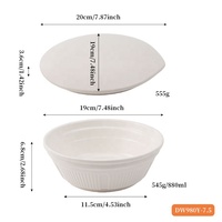 Ensemble de bols en céramique blanche avec couvercle en forme de feuille, grande capacité de 880 ml, passe au micro-ondes, en porcelaine, pour nouilles, soupes, ramen, pâtes et riz