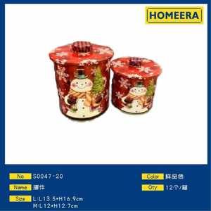 Homeera Christmas Storage Canister Set Iron Round Decorative Ornament For Holiday Gift Storage With Snowman Design - Product Image 1