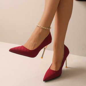 Scarpe con Tacco a Spillo e Punta Affusolata per Donna, Rosso Vino, Tacco Alto, Slip-on, Tacco in Metallo Dorato, <span class=keywords><strong>Calzature</strong></span> Eleganti per Feste e Matrimoni - Product Image 2