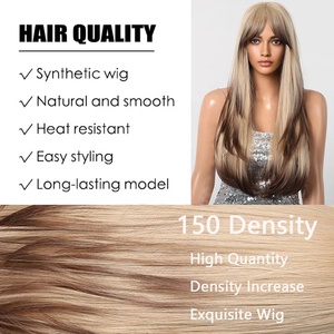 Perruque synthétique longue ondulée dégradée brun-<span class=keywords><strong>blond</strong></span> pour femme, avec frange, effet naturel, résistante à la chaleur, idéale pour les fêtes <span class=keywords><strong>de</strong></span> Noël - Product Image 6