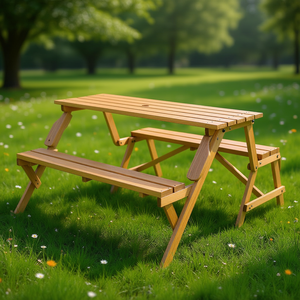 Set Tavolo e Panchine da Picnic in Legno per 4 Persone, Pieghevole, Arredo da Giardino, Design Rustico, Costruzione in Legno Massello - Product Image 2