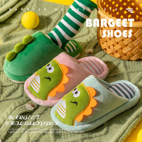 Chaussons d'intérieur pour enfants en forme de dinosaure de dessin animé, doublure en peluche chaude, antidérapants, semelle souple, bout fermé