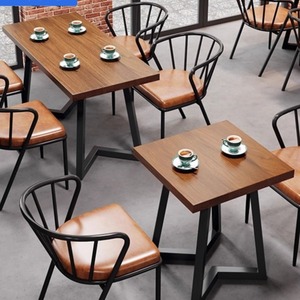 Mesa de comedor de madera maciza de estilo nórdico moderno, combinación de silla doble, restaurante Industrial ligero de lujo Europeo Americano Simple - Product Image 3