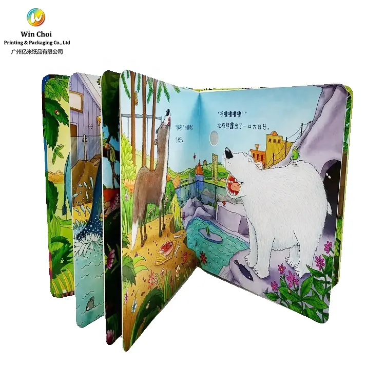 Ontwerp Geluidsboeken Mooie Dieren Knop Kinderen Kunst Fabrikant Educatief Voor Baby Voor Peuters Kartonnen Custom Cmyk