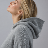 Pull à capuche en laine bouillie 100% laine pour femme avec pompons 3D, coupe décontractée, tricoté