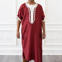 Thobe vert arabe personnalisé pour hommes, vente en gros, Maroc, thobe à manches courtes avec broderie