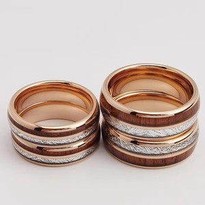 Bague de mode Poya en tungstène bombé de 6 mm et 8 mm, plaquée or rose, avec incrustation <span class=keywords><strong>imitation</strong></span> météorite et <span class=keywords><strong>bois</strong></span>, pour mariage, fiançailles ou cadeau - Product Image 4