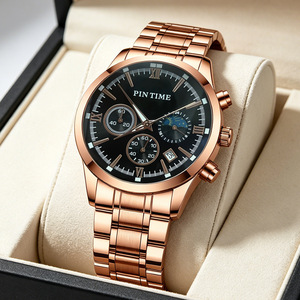 Montre multifonctionnelle pour homme avec chronomètre, affichage lumineux, fonction calendrier, résistante à l'eau, bracelet en acier inoxydable, quartz - Product Image 4