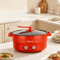 Casserole électrique 5L 1600W Revêtement antiadhésif en verre Contrôle mécanique - Casserole multifonction pour petits appareils de cuisine Usage domestique
