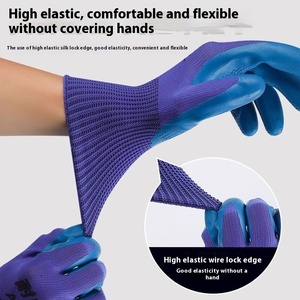 HBC قفازات عمل منقوشة مطلية بمادة اللاتكس الأزرق والبوليستر عالية الجودة لقفازات سلامة البناء للرجال - Product Image 3