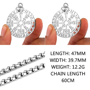 Colgante Brujula Vikinga <span class=keywords><strong>Runas</strong></span> Collar Acero Inoxidable Hombre Vegvisir Nordico Odin Mayoreo Joyeria Regalo Proteccion Amuleto - Product Image 4