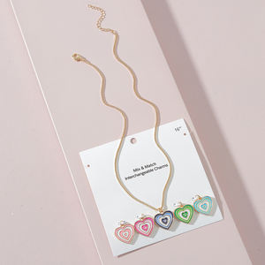 Conjunto de Collar con Cadena de Eslabones y Colgante de Corazón, Joyería de Moda Boho Geométrica Multicolor para Mujer, 16g, Cuarzo Dorado - Product Image 4