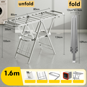Meilleure vente Séchoir à <span class=keywords><strong>linge</strong></span> pliable à 21 tiges, boucle antidérapante, étagère à chaussures et roues Séchoir à <span class=keywords><strong>linge</strong></span> en acier inoxydable - Product Image 3