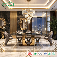 Maßgefertigte Moderne Esszimmerstühle mit Goldenen Metallbeinen und Tropfenförmigem Ausschnitt-Design, Komplette Möbelausstattung für Hotel und Restaurant