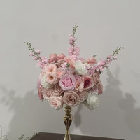 Susunan Bunga Mawar Sutra Buatan Warna Dusty Rose, Mauve, dan Putih, Diameter 50cm, Dekorasi Centerpiece Meja Pernikahan
