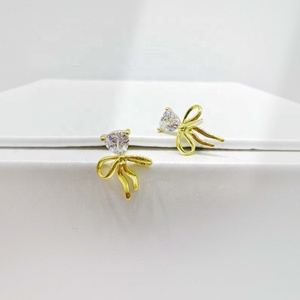 wholesale plata 925 <b>silver</b> small hypoallergenic <b>stud</b> <b>earring</b> fashion summer kids zircon 14k gold bow girls butterfly <b>earrings</b> - Product Image 4