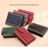 Porte-cartes de crédit en cuir véritable, étui de permis de conduire pour femmes, Documents de sécurité automobile, organisateur de portefeuille pour cartes de crédit