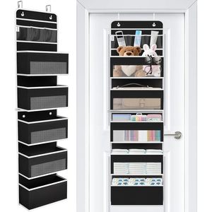 Organizador para colgar sobre la puerta con 6 estantes, almacenamiento colgante desmontable con 5 bolsillos grandes y 3 bolsillos de PVC para dormitorio, baño u oficina - Product Image 1